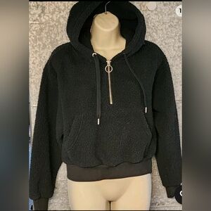 BlankNYC Black Hoodie Faux Fur With 1/4 Zip Womens XS